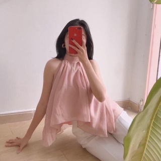 áo lụa cổ yếm vạt cong + kèm VIDEO ẢNH THẬT