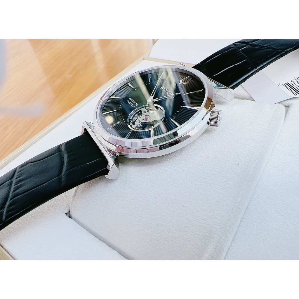 Đồng hồ nam chính hãng Bulova Regatta Automatic Black Dial Leather Strap  96A234- Máy cơ - Kính cứng
