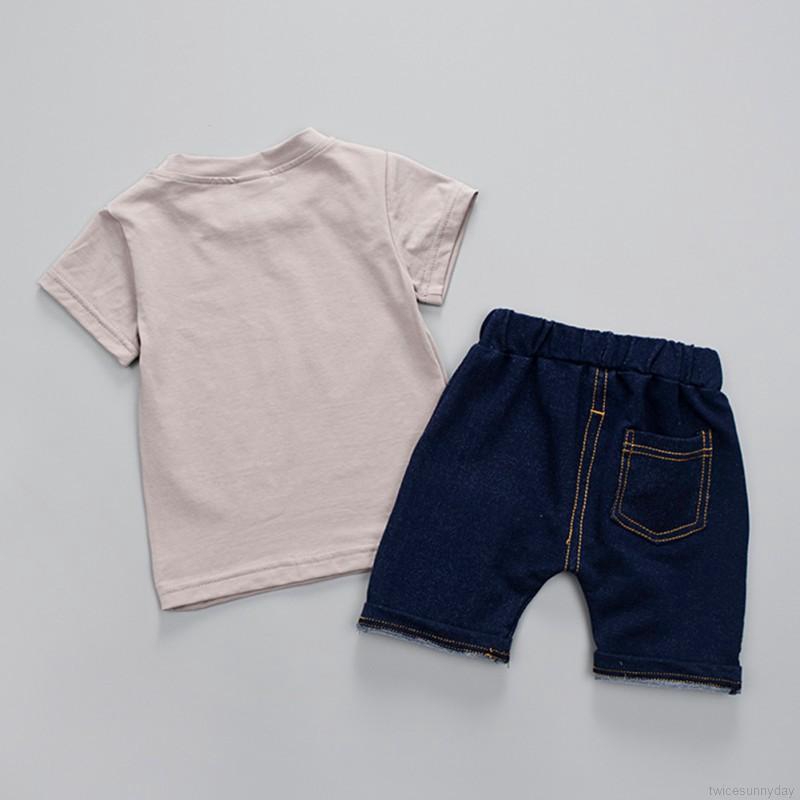 Set áo thun ngắn tay in chữ + Quần short jeans thời trang cho bé