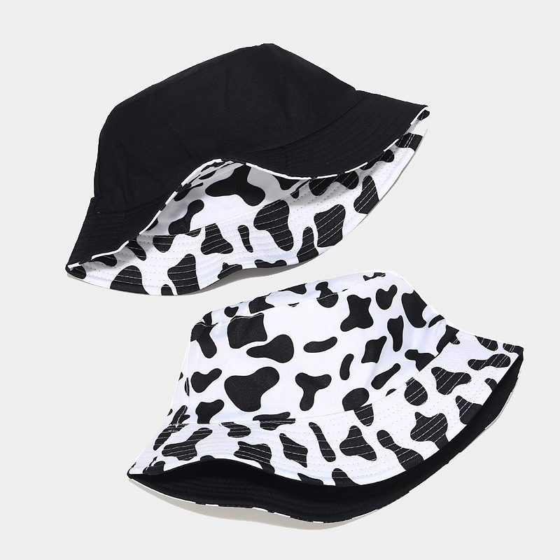 [Nowship2h] Mũ Nón Bucket Vành Ngắn Hai Mặt Họa Tiết Bò Sữa Thời Trang Thu Đông - Mã NV012