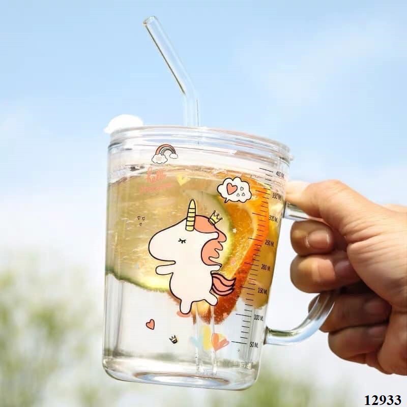 Cốc pha sữa thuỷ tinh chia vạch có nắp và ống hút cao cấp - Luxy houseware | BigBuy360 - bigbuy360.vn