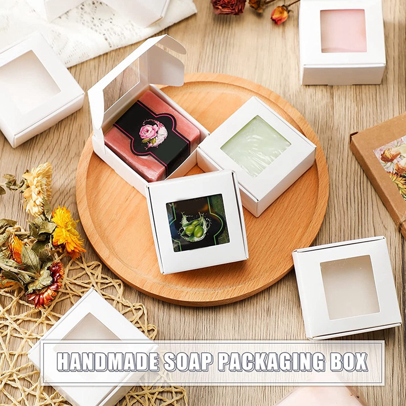 Set 50 Hộp Giấy Kraft Mini Có Cửa Sổ Đựng Bánh Kẹo Làm Quà Tặng Tại Nhà