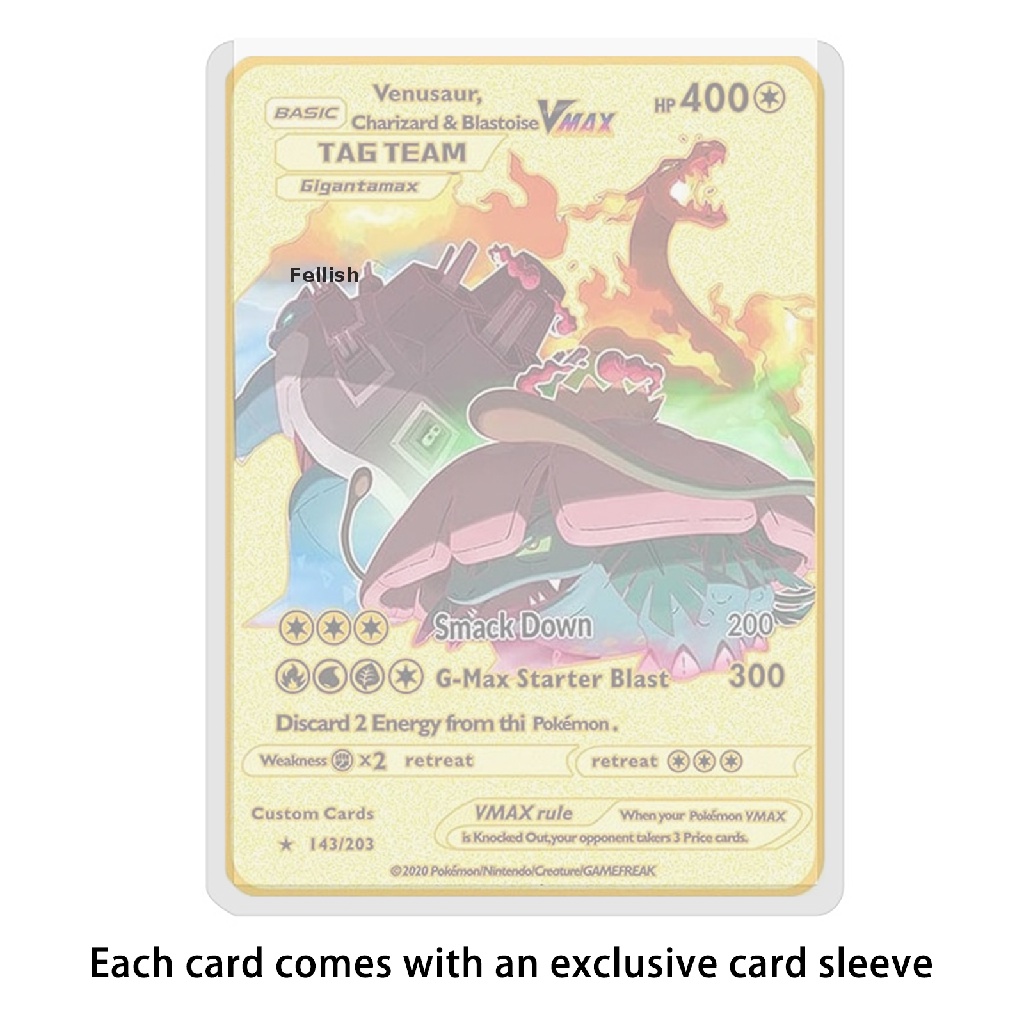Set 4 thẻ bài Pokemon mạ vàng siêu mỏng Vmax