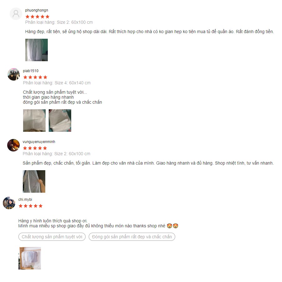 Túi bọc quần áo CSHome túi nilon bọc đựng để bảo quản vest quần áo chống bụi trong suốt bao trùm cất treo tủ tiện dụng