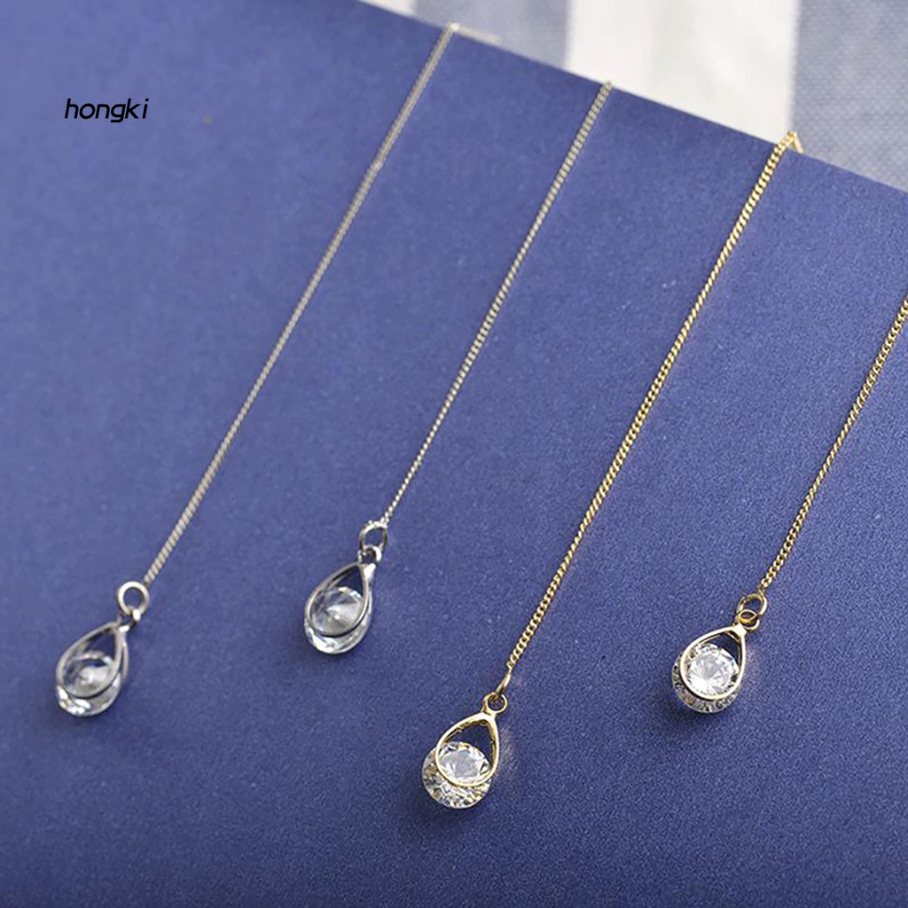 1 Đôi Bông Tai Dáng Dài Đính Đá Hình Giọt Nước Thời Trang Dự Tiệc