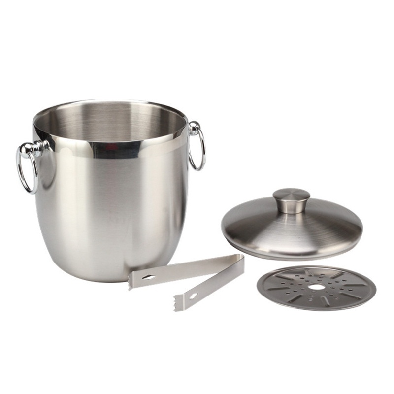 Xô Đựng Đá Bằng Thép Không Gỉ Cách Nhiệt Có Kẹp &amp; Nắp Đậy (3L)