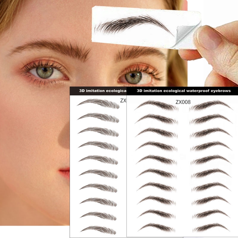 Miếng dán xăm lông mày 4D chuyển nước trông giống như thật lâu trôi chống thấm nước màu đen/ nâu tiện lợi