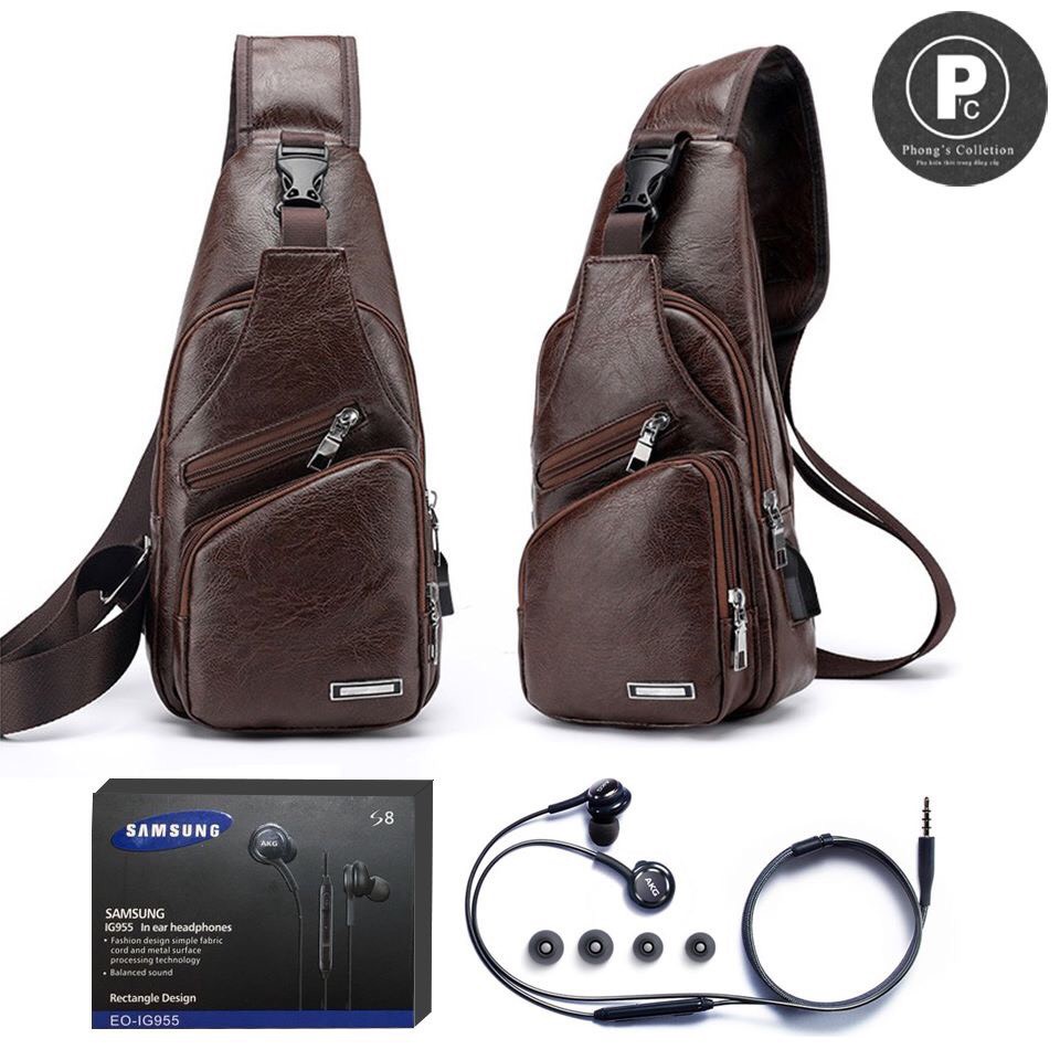 Túi đeo chéo nam - Túi da có sạc usb tai nghe tiện lợi thời trang | BigBuy360 - bigbuy360.vn