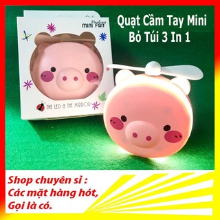 [Mã ELHA22 giảm 5% đơn 300K] Quạt Mini Cầm Tay - Quạt Hình Heo 3 in 1 (Quạt + Gương + Đèn)