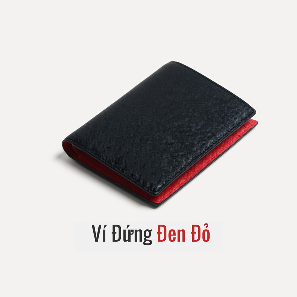 VÍ ĐỨNG BASIC ĐEN ĐỎ NGĂN KÍNH - DA BÒ SAFFIANO THẬT 100% -  - Follow shop giảm 20K