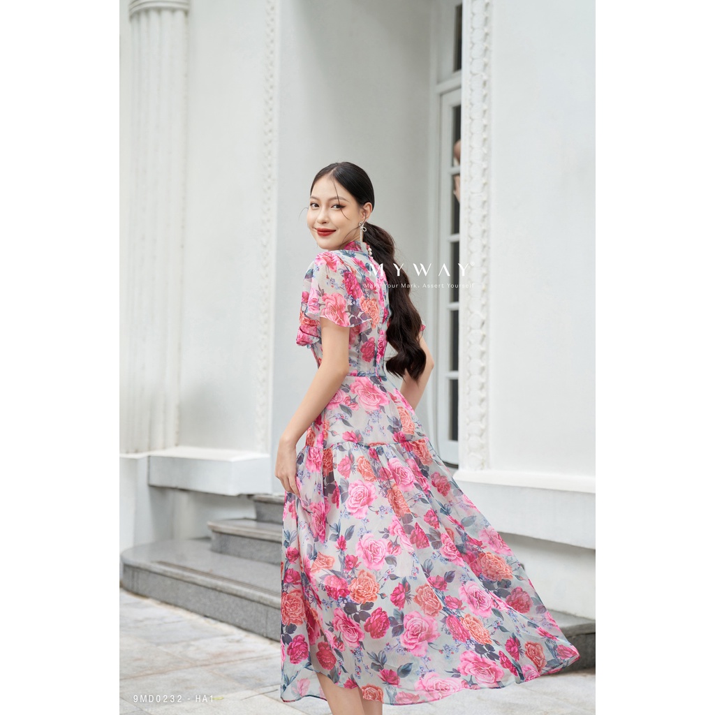 Đầm Maxi Nữ Đi Chơi Du Lịch MY WAY Dáng Xòe Cổ Nơ Sang Trọng 9MD0232 ha1
