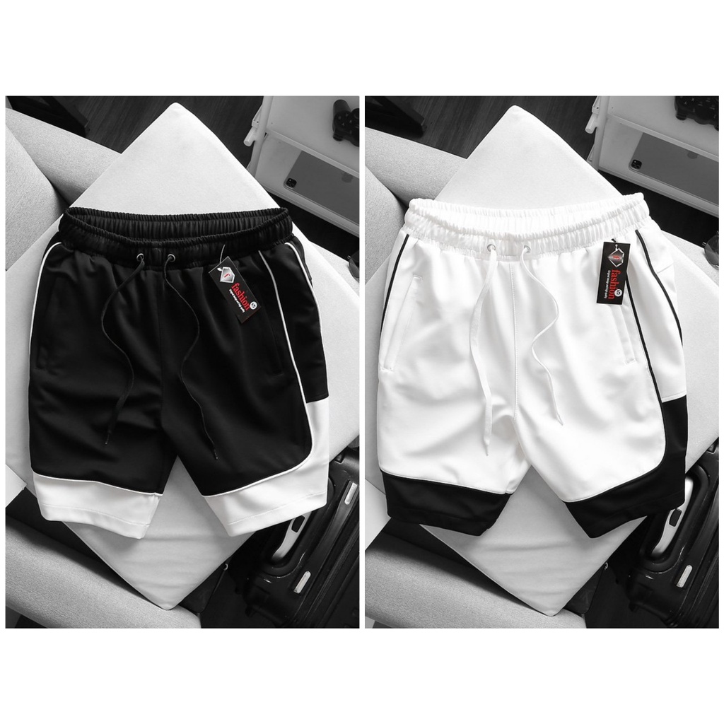 BIGSIZE - Quần short thun nam thời trang bigsize (90 - 140kg) - phối trắng đen