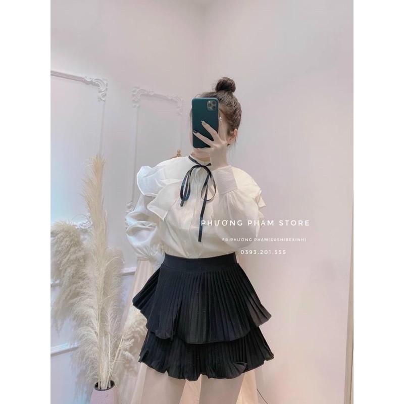 [Mã FAMAYWA giảm 10K đơn 50K] ÁO SƠ MI TƠ BÈO VAI THẮT NƠ TAY BỒNG | BigBuy360 - bigbuy360.vn