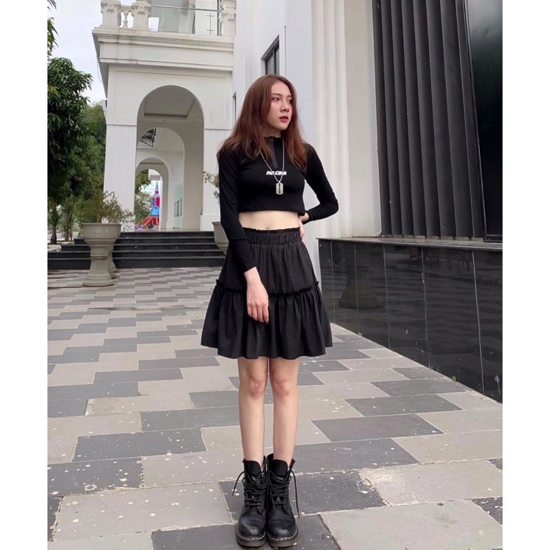 Chân Váy Ngắn 🌸Chân Váy Xòe 2 Tầng Ngắn Chất Đũi Đen | Trắng | BigBuy360 - bigbuy360.vn