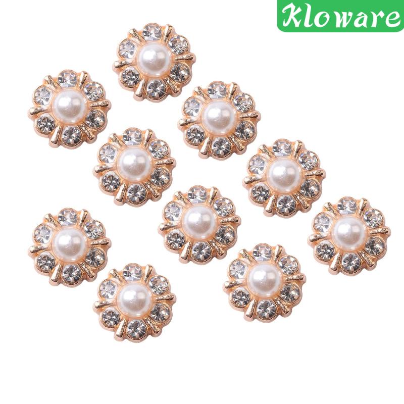 Set 10 Nút Tròn Nhỏ Đính Đá / Ngọc Trai Bằng Hợp Kim