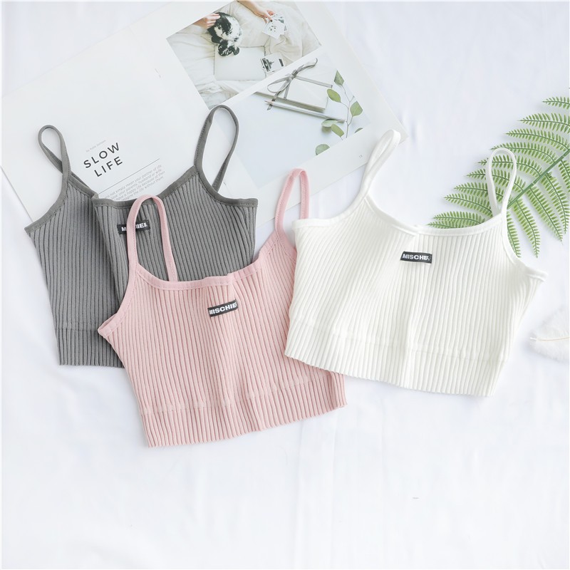 Xiaozhainv Áo Camisole Form Ôm Họa Tiết Thêu Hình Chữ Cái