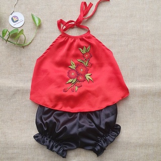 set yếm lụa kèm mấn xinh xỉu cho bé