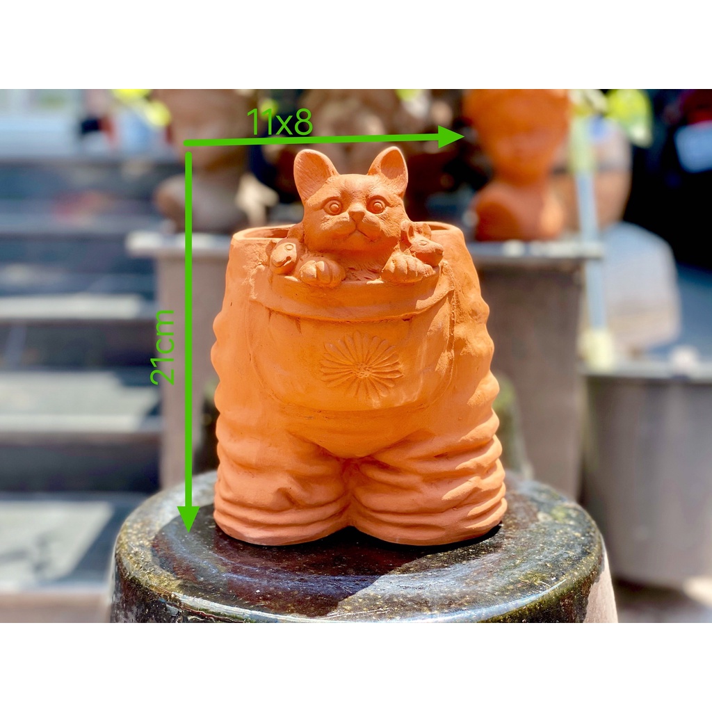 Chậu đất nung trồng cây - Chậu trồng cây sen đá, xương rồng Hình quần hoa có lỗ thoát nước ( không bao gồm cây)