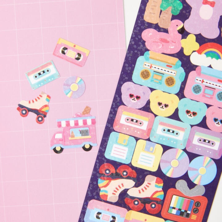 Set 2 Tấm Sticker ARTBOX Hàn Quốc Hologram Hình Gấu Đi Party Nhí Nhảnh