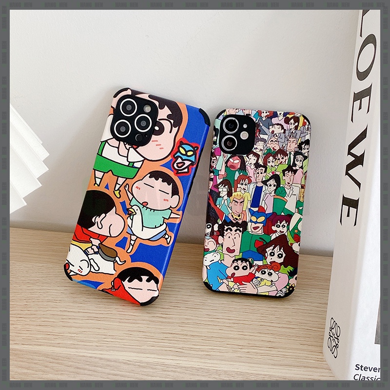 Ốp Điện Thoại Da Họa Tiết Crayon Shin-chan Cho iPhone 7 8 Plus X XS 11 XR 12 13 Pro Max