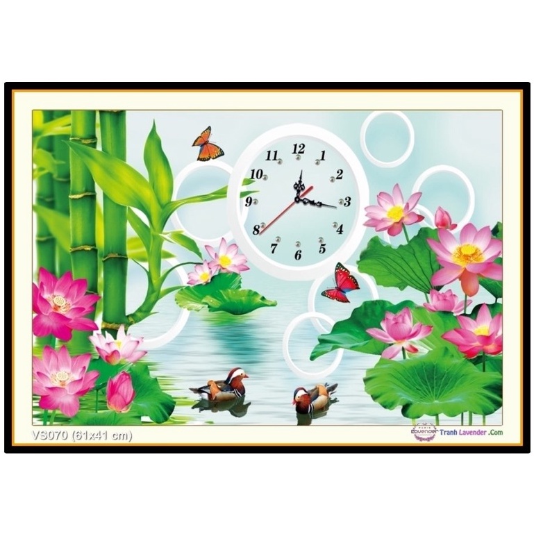 Tranh đính đá tự làm Đồng Hồ HOA SEN. Kích Thước: 60cm x 40cm