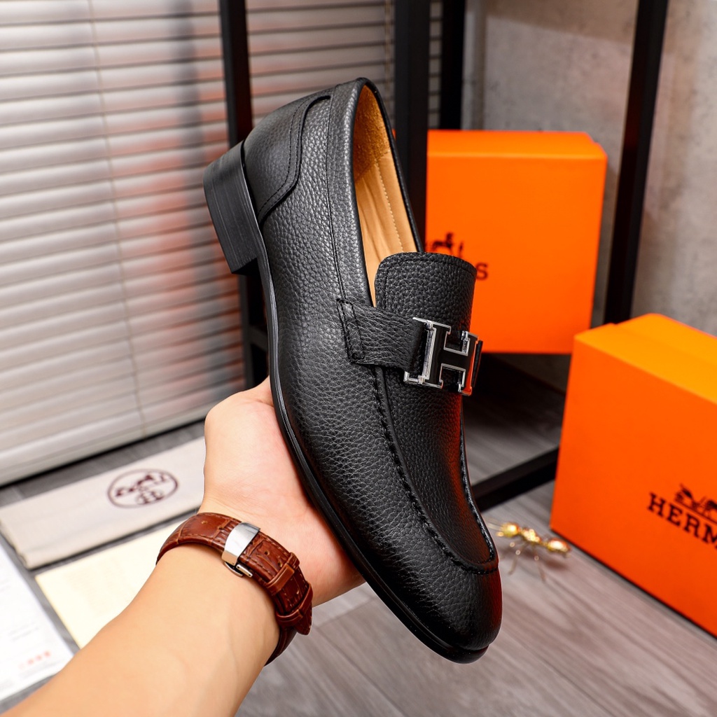 Giày tây lười da thật Hermes HM cao cấp, khoá chữ H độc đáo, kiểu dáng sành điệu