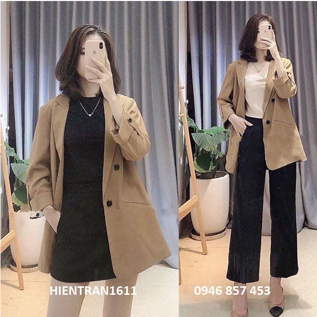 [HÀNG LOẠI 1] Áo vest blazer nữ màu nâu tây hai lớp chất trượt thái dư xịn (Thời trang công sở VIP) (Cam kết hàng y hình