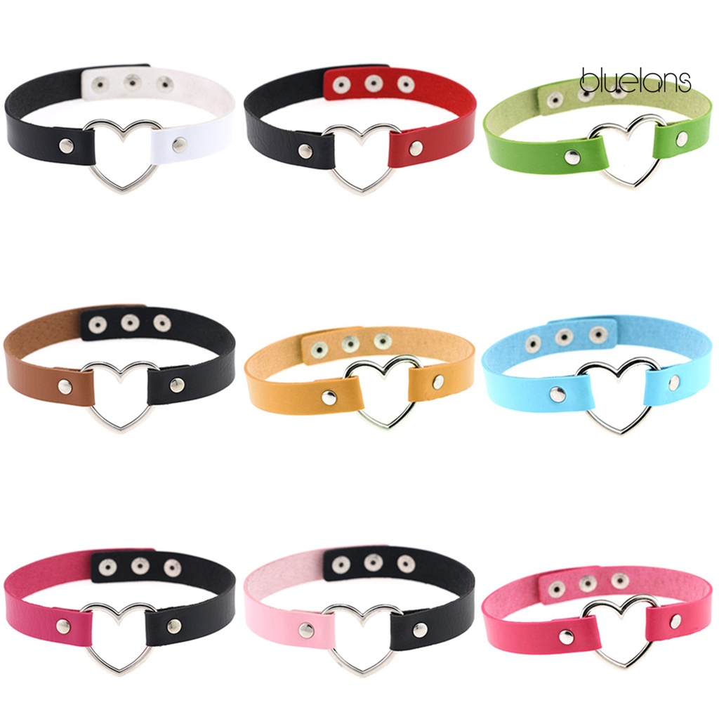 Vòng cổ choker giả da mặt trái tim phong cách Punk