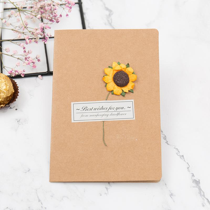 Thiệp giấy kraft giấy hoa khô chúc mừng lễ hội, ngày nhà giáo, tặng người thân 16*11 cm