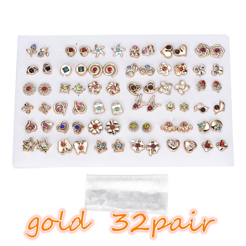 Cod In Stock New 12/36 Korea Simple Women Girls Crystal Diamante Flower Star Stud Earrings Jewelry Set