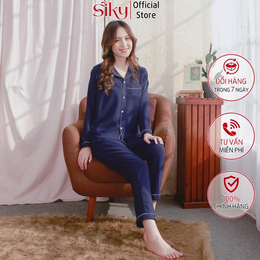 TY Bộ ngủ pijama nữ SIKY dài tay, chất liệu đũi lụa cao cấp mặc nhà siêu chảnh