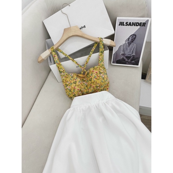 Set áo crop hoa cv midi