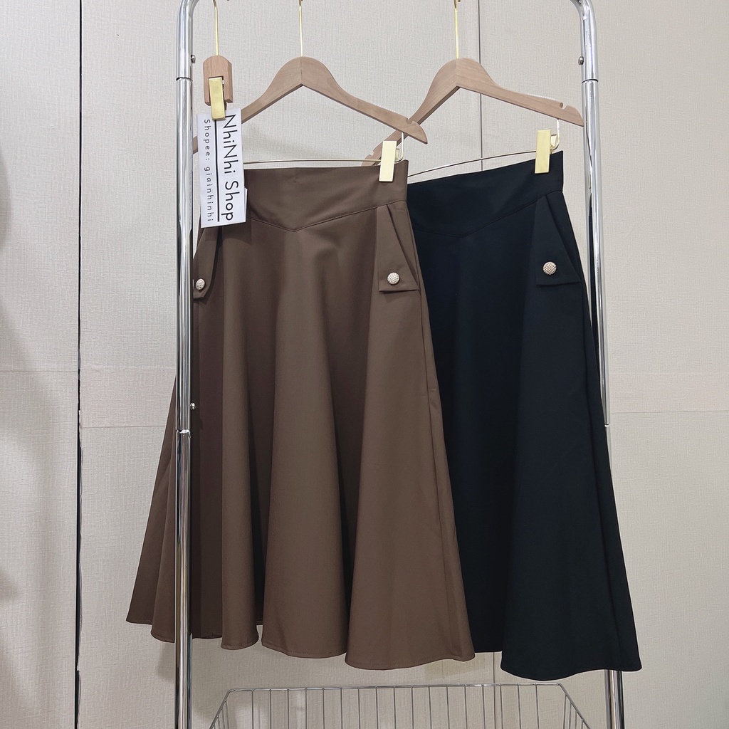 Chân váy dài xếp ly dáng xòe, Chân váy maxi cạp cao túi hai bên CV1851 - NhiNhi Shop