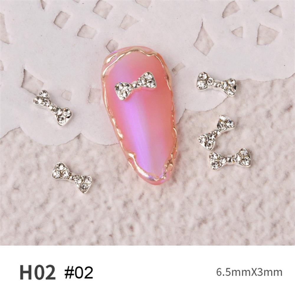 Hộp Phụ Kiện Trang Trí Móng Tay Hình Nơ Đính Đá Ngọc Trai Và Kim Cương Giả D1N1