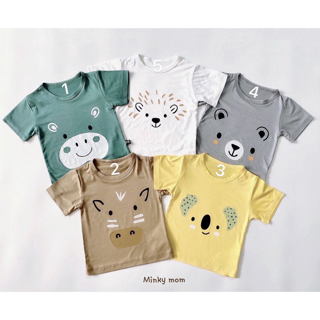 Áo cộc tay Minky Mom chất thun lạnh họa tiết mặt thú đáng yêu cực đẹp cho bé trai bé gái