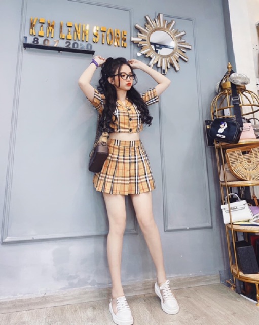 Sét vét caro bbr chân váy dập ly | BigBuy360 - bigbuy360.vn