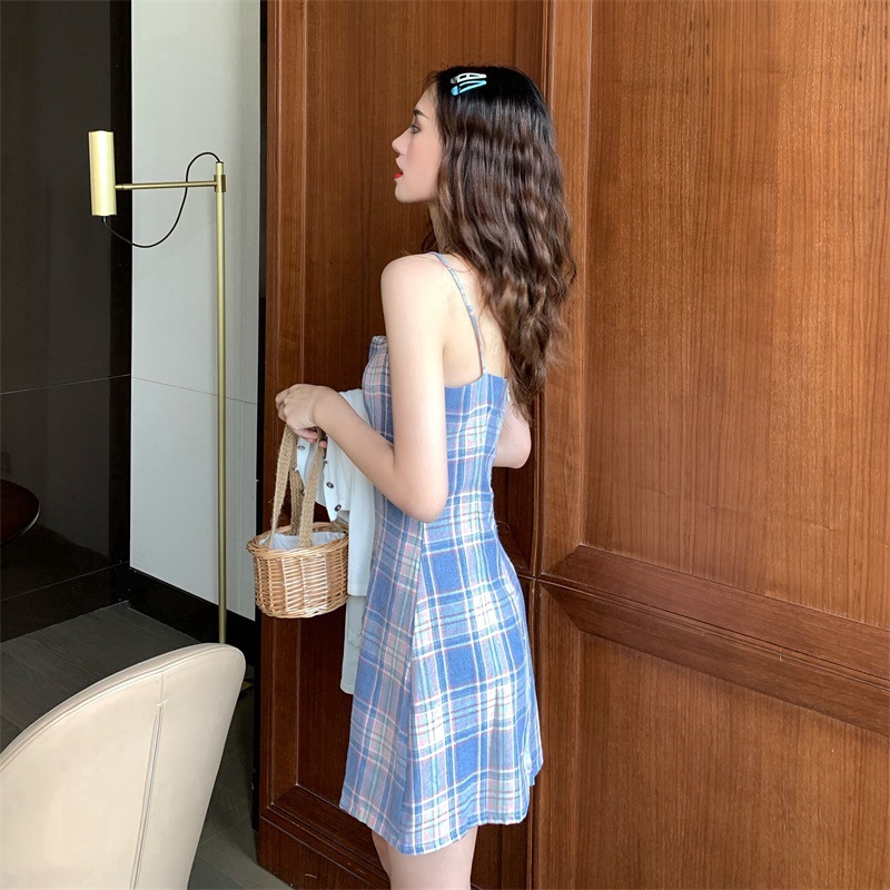 Women's Fashion Elegant dress Korean version of fashion Plaid dress with suspenders | BigBuy360 - bigbuy360.vn