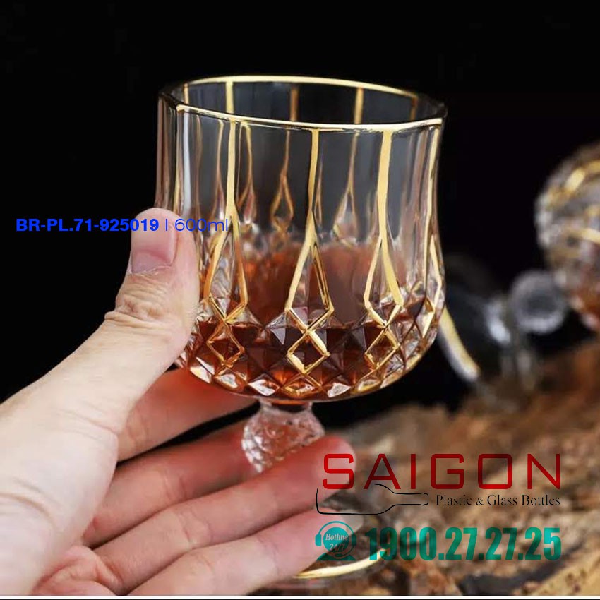 Bộ Bình Thủy Tinh Pha lê mạ Vàng 600ml ( 1 Bình 600ml + 6 Ly Pha lê ) | BR-PL-71-925019