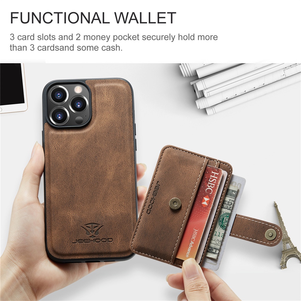 Ốp Điện Thoại Da Kèm Ví 2 Trong 1 Cho iPhone 13 Pro Max Mini Giá Đỡ