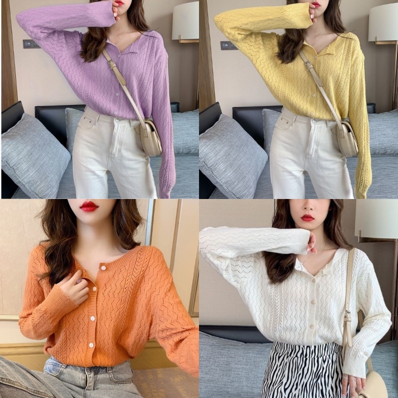 Áo khoác cardigan dệt kim mỏng dáng rộng màu tùy chọn thiết kế mới thời trang