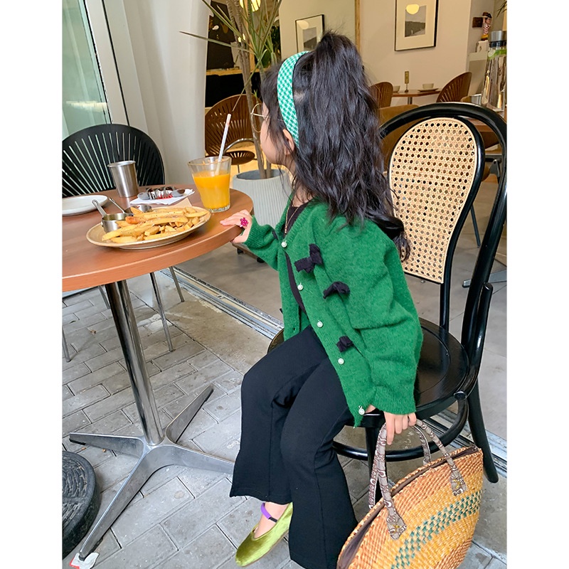 Áo Khoác Len Cardigan Màu Xanh Lá Phong Cách Hàn Quốc Cổ Điển Thời Trang Mùa Thu 2022 Mới Dành Cho Bé Gái