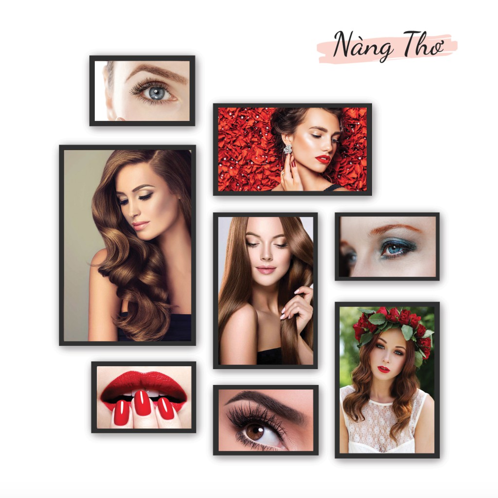 BỘ 8 TRANH CỨNG DÁN SALON TÓC, TIỆM NAILS, THẨM MỸ MÀY &amp; MÔI_THIẾT KẾ NÀNG THƠ