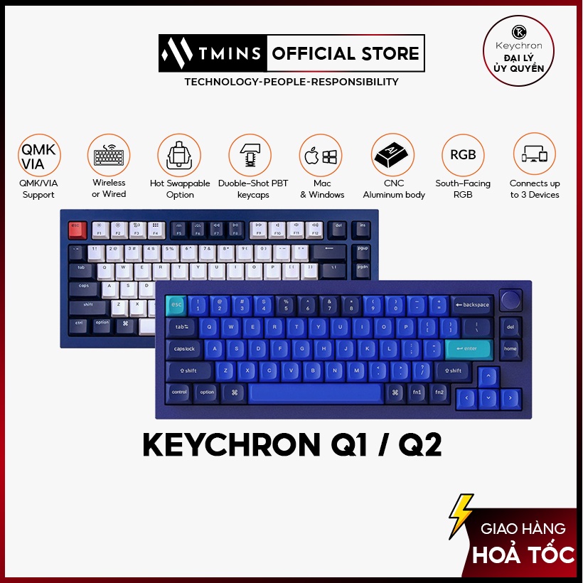 Keychron Q1,Q2 - Bàn phím cơ custom QMK 65%,75% (QMK / Gasket Mount / Hotswap / RGB)