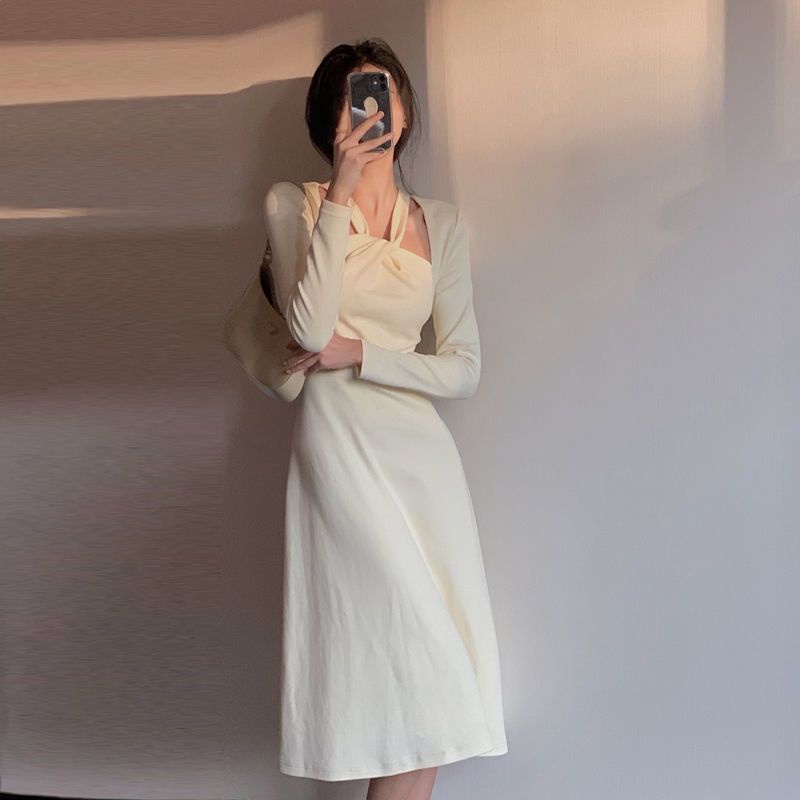 Đầm ôm dáng midi dài khoét vai ulzzang order