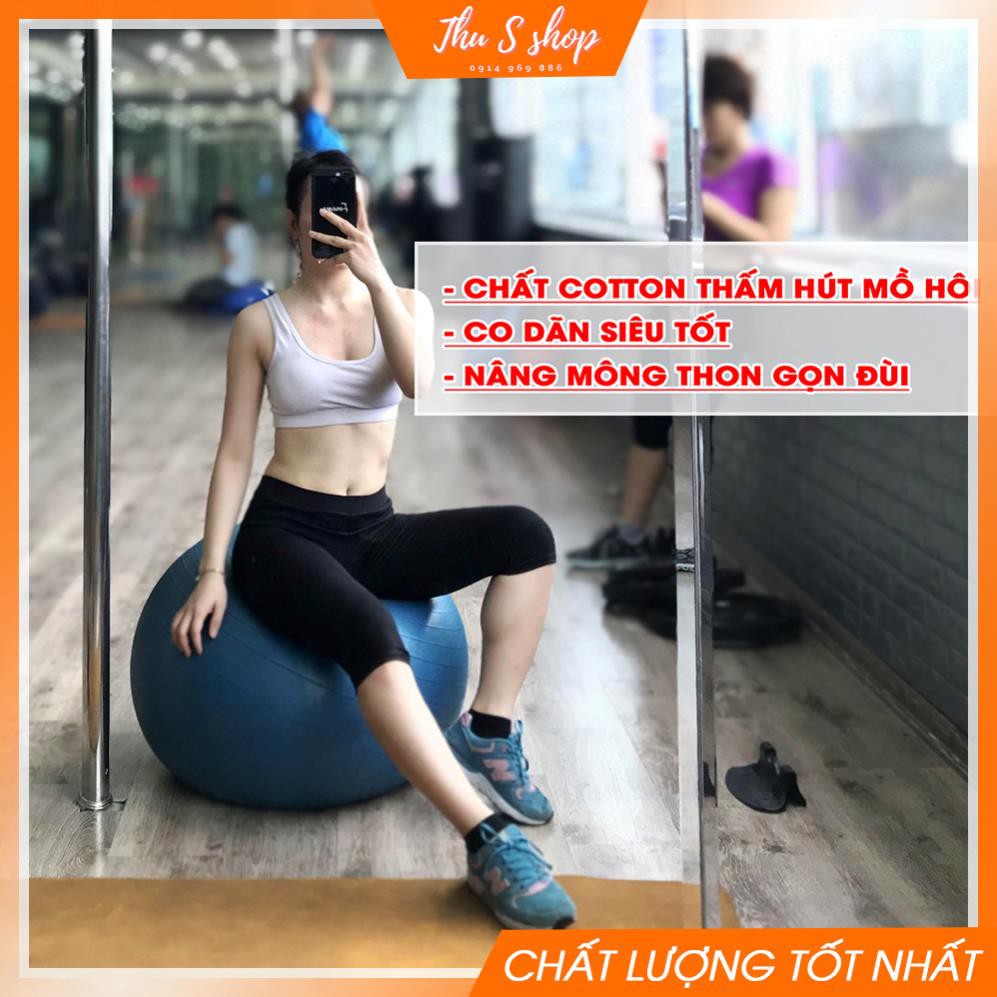 Quần Legging lửng nữ, Quần Biker ôm tập gym nâng mông COTTON co dãn siêu tốt