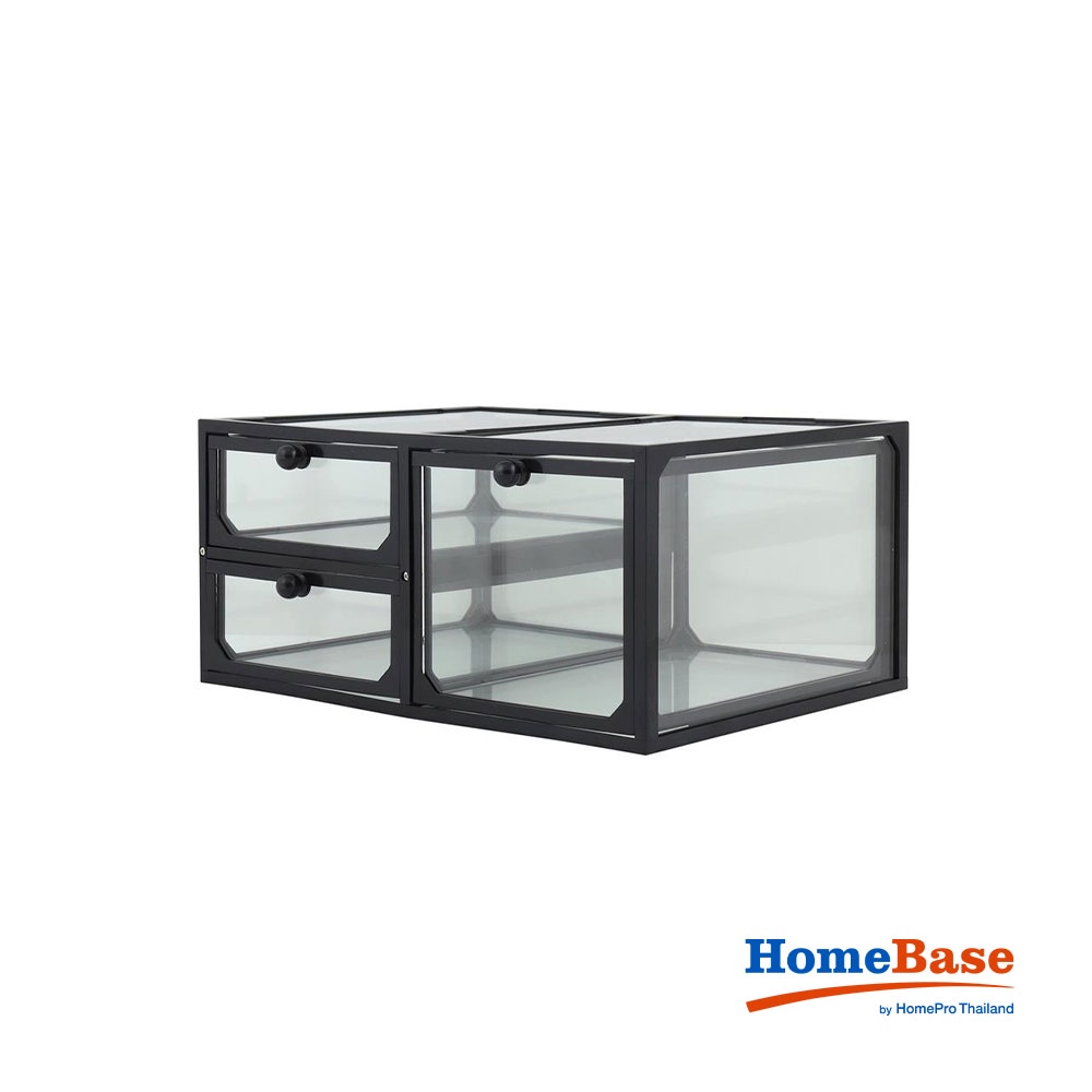 HomeBase STACKO Hộp đựng đồ trang điểm bằng thủy tinh Thái Lan W26.5xH12.5xD20cm màu đen trong