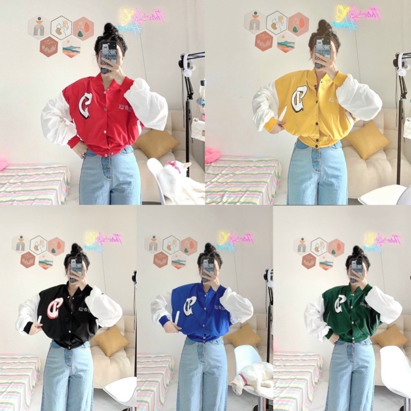 Áo khoác dù hai lớp phối tay trắng in chữ