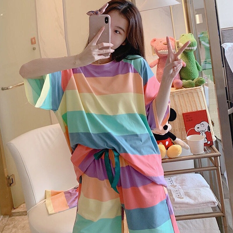 Bộ Đồ Ngủ Ngắn Tay Họa Tiết Hoạt Hình Xinh Xắn Theo Phong Cách Mùa Hè Dành Cho Nữ