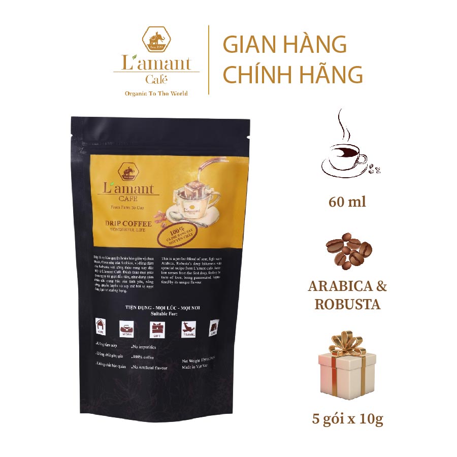 Cà phê túi lọc L'amant Drip Wonderful (Túi 5 gói x 10gr)