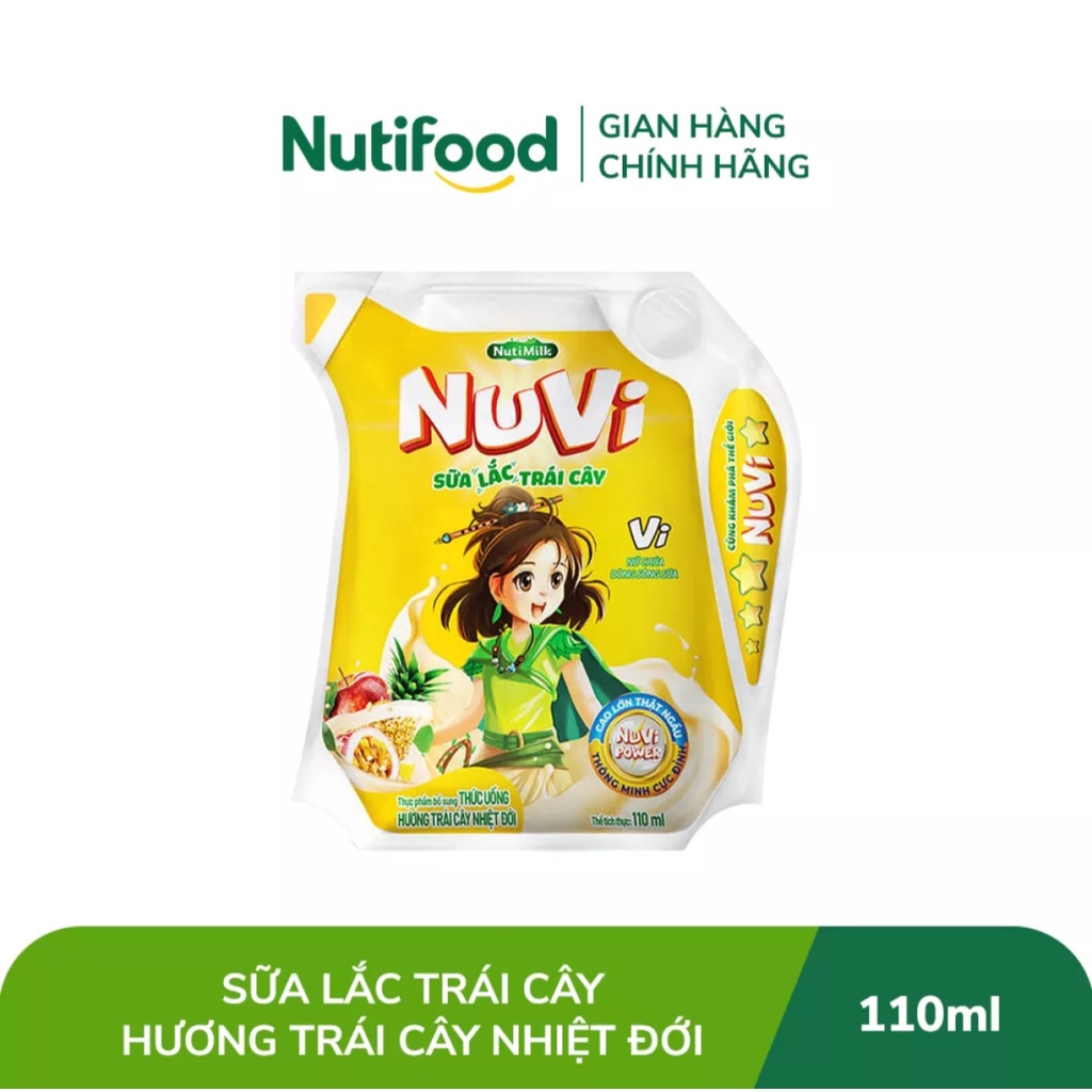 [HSD T10-2023] Thùng 24 Túi NuVi Sữa Lắc Trái Cây Hương Trái Cây Nhiệt Đới Túi NuVi Power 110ml.